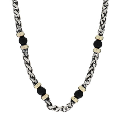 David Yurman Sterling Silver 18K Yellow Gold Black Onyx Wheat Chain Necklace 1 of 4