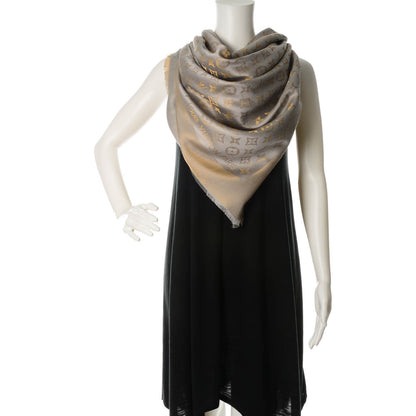 Louis Vuitton Silk Wool Monogram Shine Shawl Beige 2 of 4