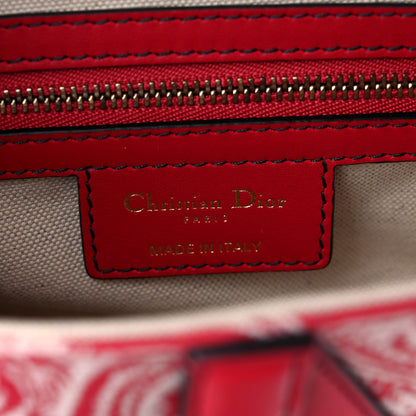 Christian Dior Canvas Reverse Embroidered Toile De Jouy Saddle Bag Red 5 of 8