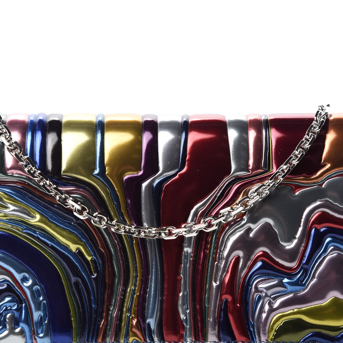 X Ian Davenport Patent Lady Dior Rendezvous Chain Wallet Multicolor