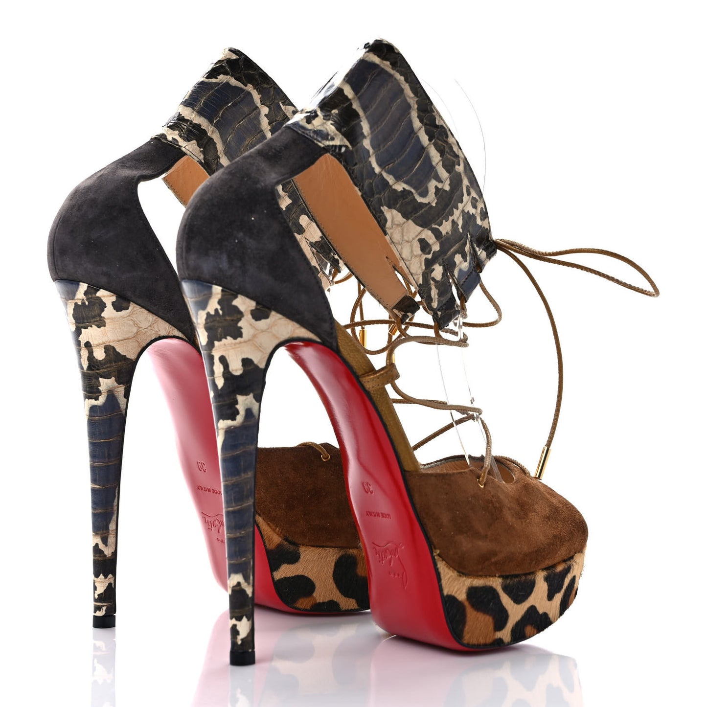 Suede Snakeskin Embossed Pony Hair Corsankle 150 Sandals 39 Indiana