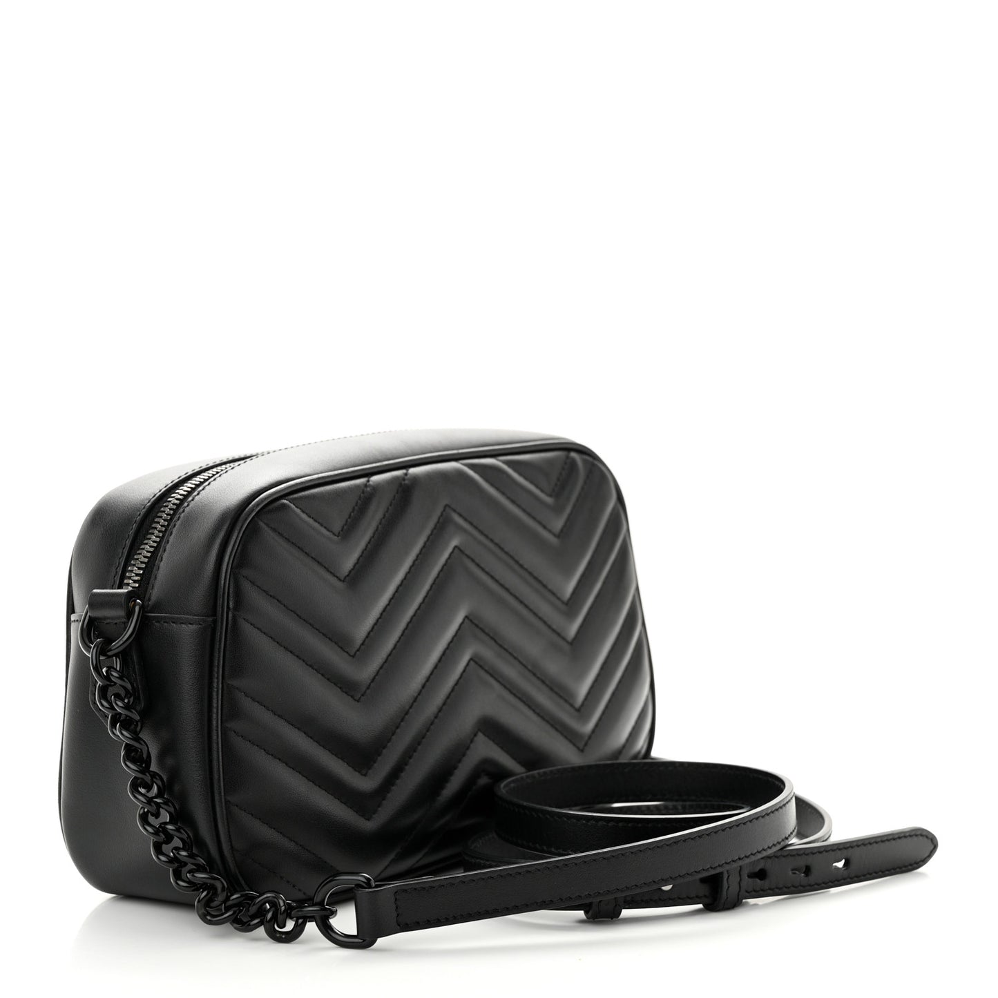 Calfskin Matelasse Monochrome Small GG Marmont Chain Shoulder Bag Black