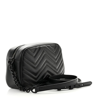 Gucci Calfskin Matelasse Monochrome Small GG Marmont Chain Shoulder Bag Black 3 of 11