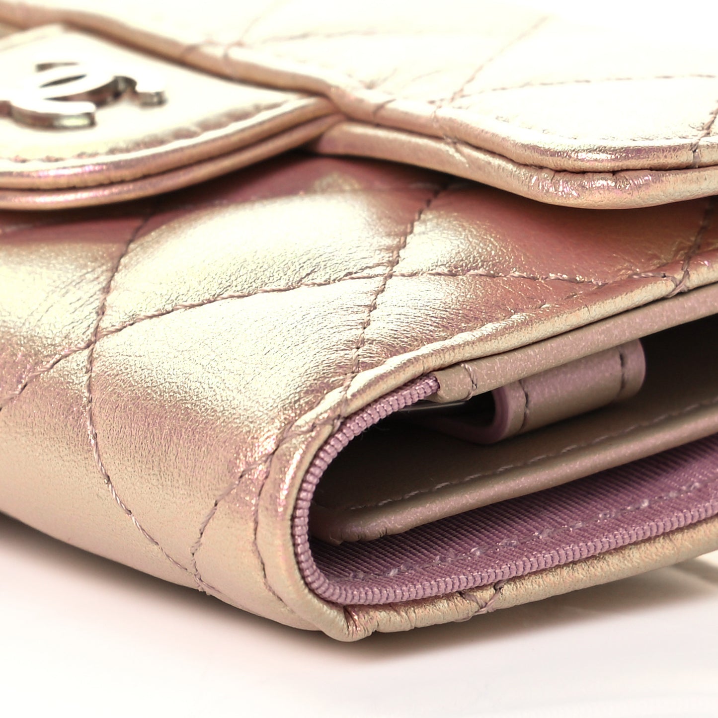 Iridescent Calfskin Quilted Classic 4 Key Holder Wallet Pink