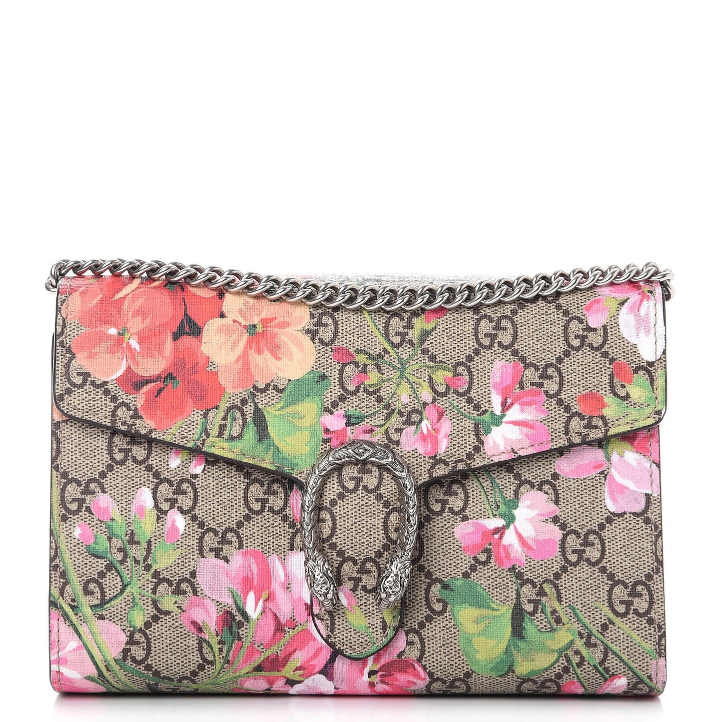 GG Supreme Monogram Blooms Mini Dionysus Chain Wallet Beige Multicolor Dry Rose