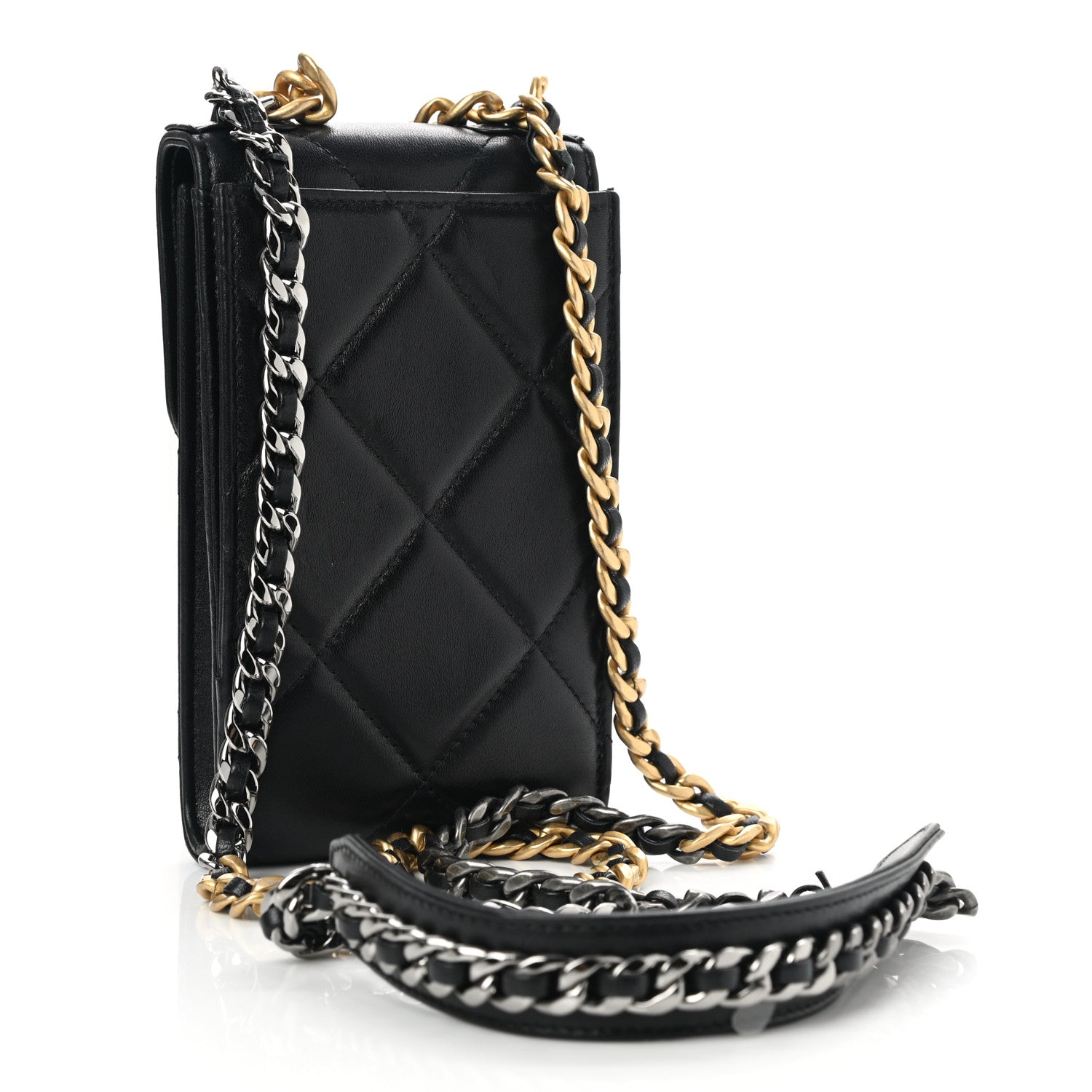 Chanel Lambskin Quilted Chanel 19 Phone Holder With Chain Black 3 of 11