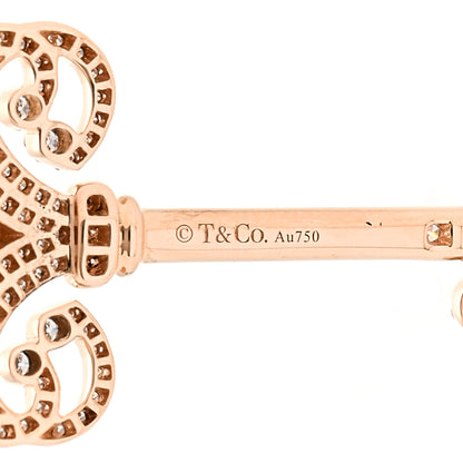 Tiffany 18K Rose Gold Diamond .37ct Fleur De Lis Key Pendant Necklace 6 of 6