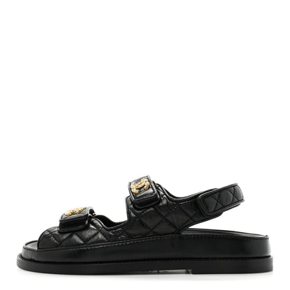 Chanel Grained Calfskin Velcro Dad Sandals 37 Black 1 of 9