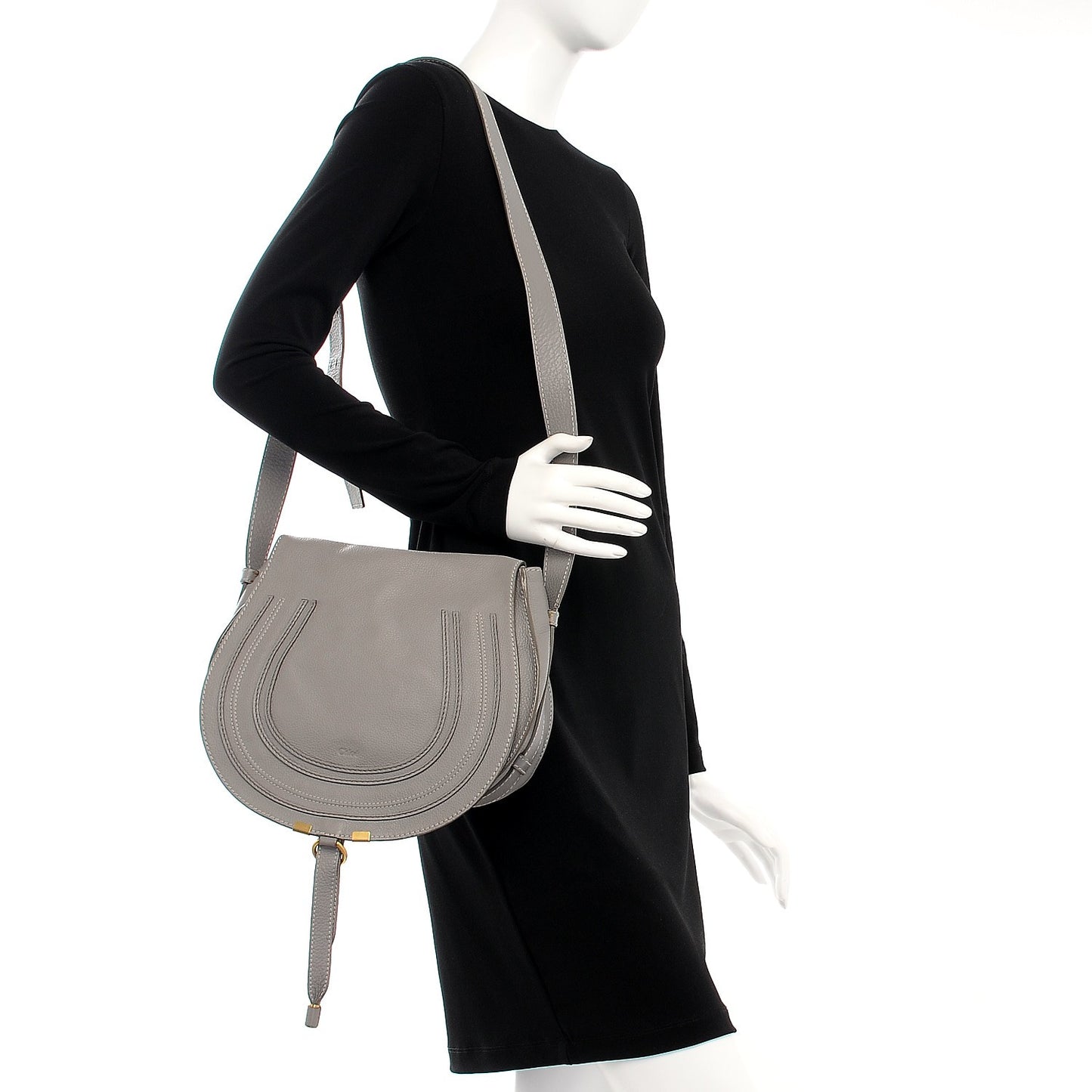 Calfskin Medium Marcie Round Crossbody Bag Cashmere Grey