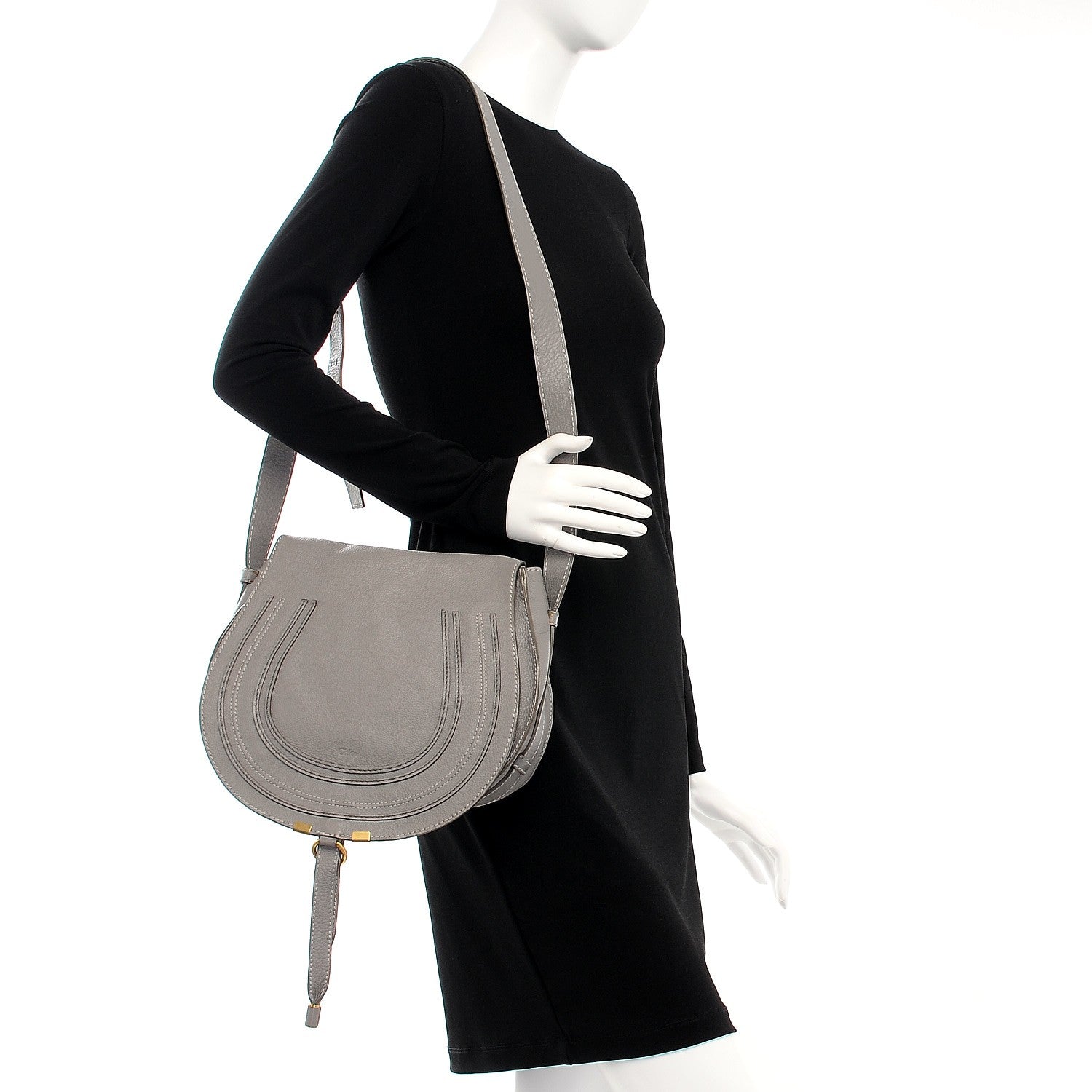 Chloe Calfskin Medium Marcie Round Crossbody Bag Cashmere Grey 2 of 10