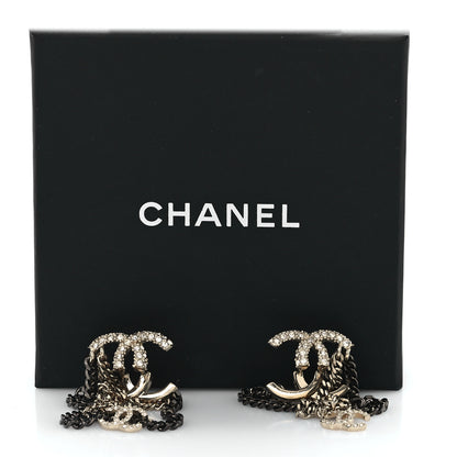 Chanel Crystal CC Drop Chain Earrings Gold Black 5 of 5