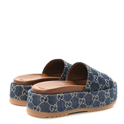 Gucci New Denim GG Monogram Angelina Platform 55mm Slide Sandals 36.5 Blue Tea 4 of 9