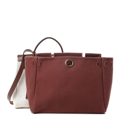 Hermes Toile Vache Calfskin Herbag 30 PM Natural Havane 3 of 19