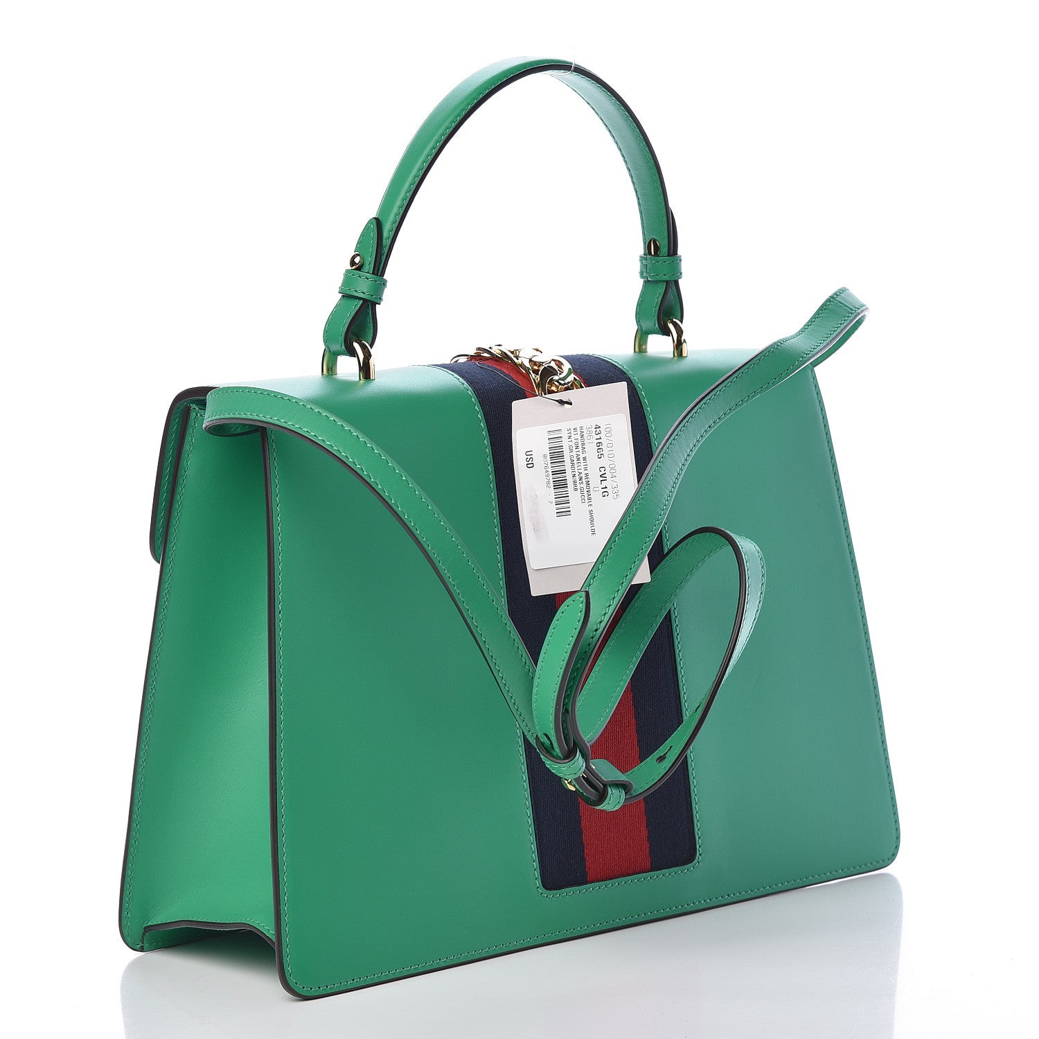 Gucci Vitello Fontanella Web Medium Sylvie Top Handle Bag Synthetic Green Garden 3 of 12