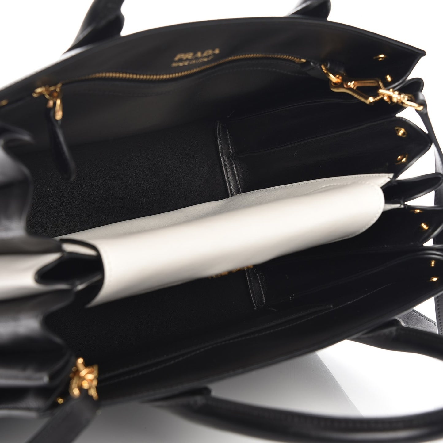 Saffiano City Calfskin Medium Bibliothèque Top Handle Nero Black Bianco