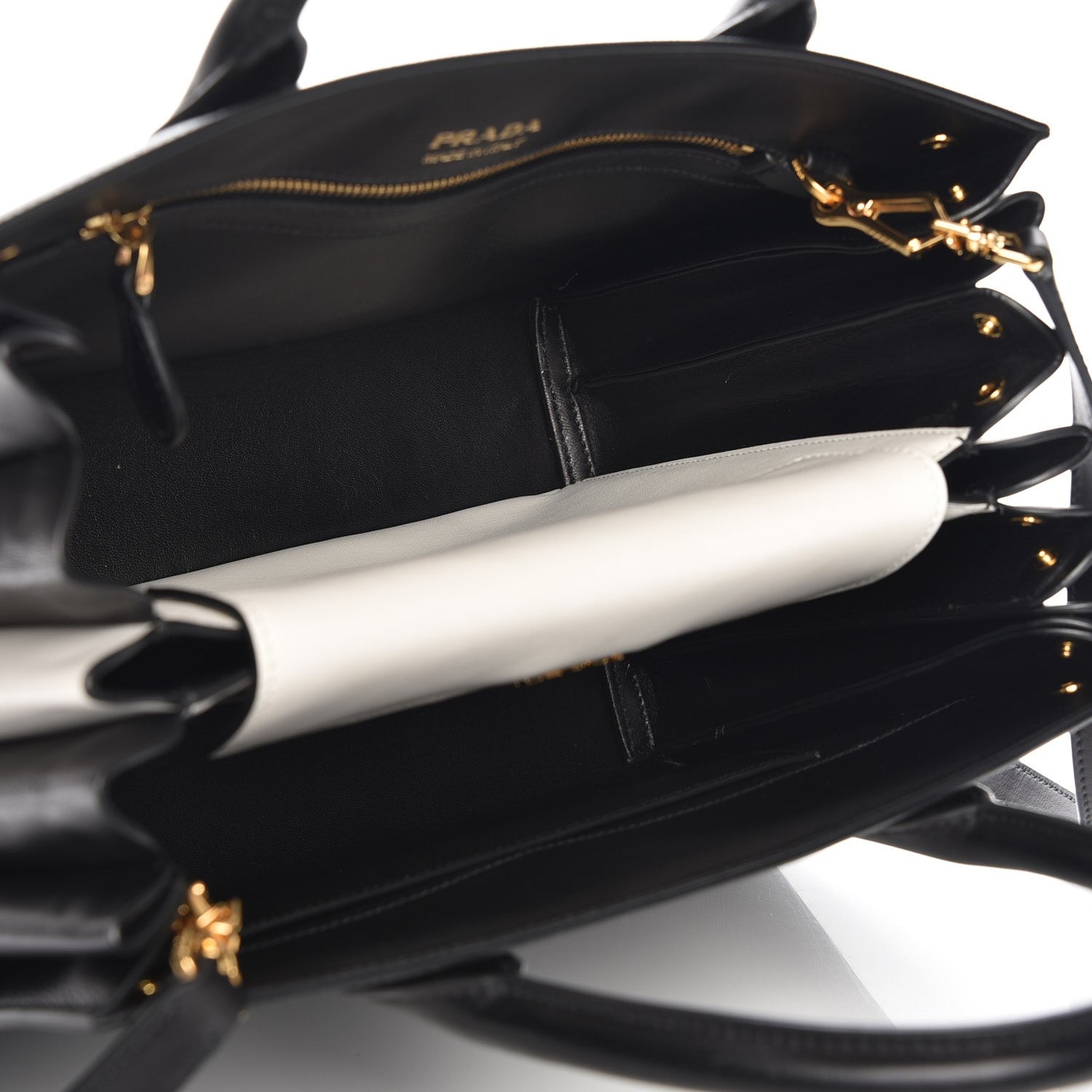Prada Saffiano City Calfskin Medium Bibliothèque Top Handle Nero Black Bianco 5 of 6