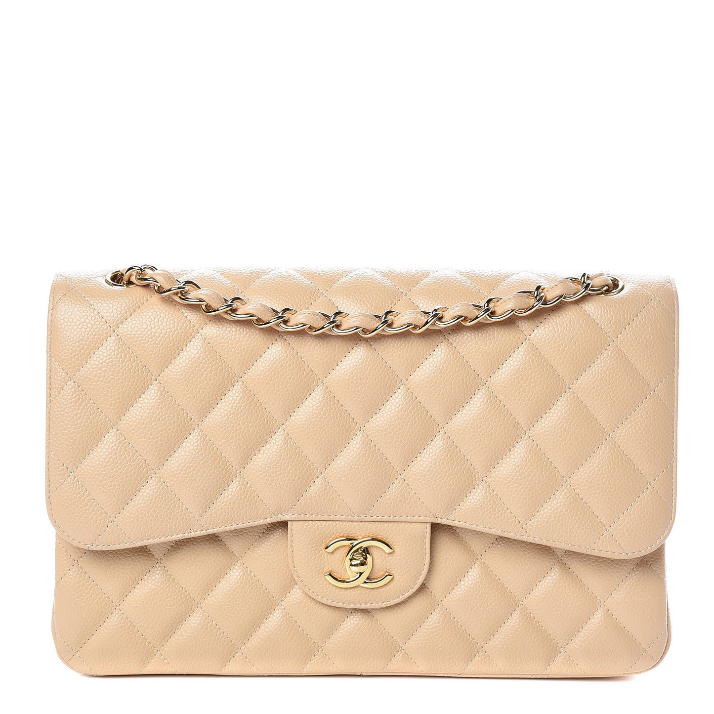 Caviar Quilted Jumbo Double Flap Beige Clair