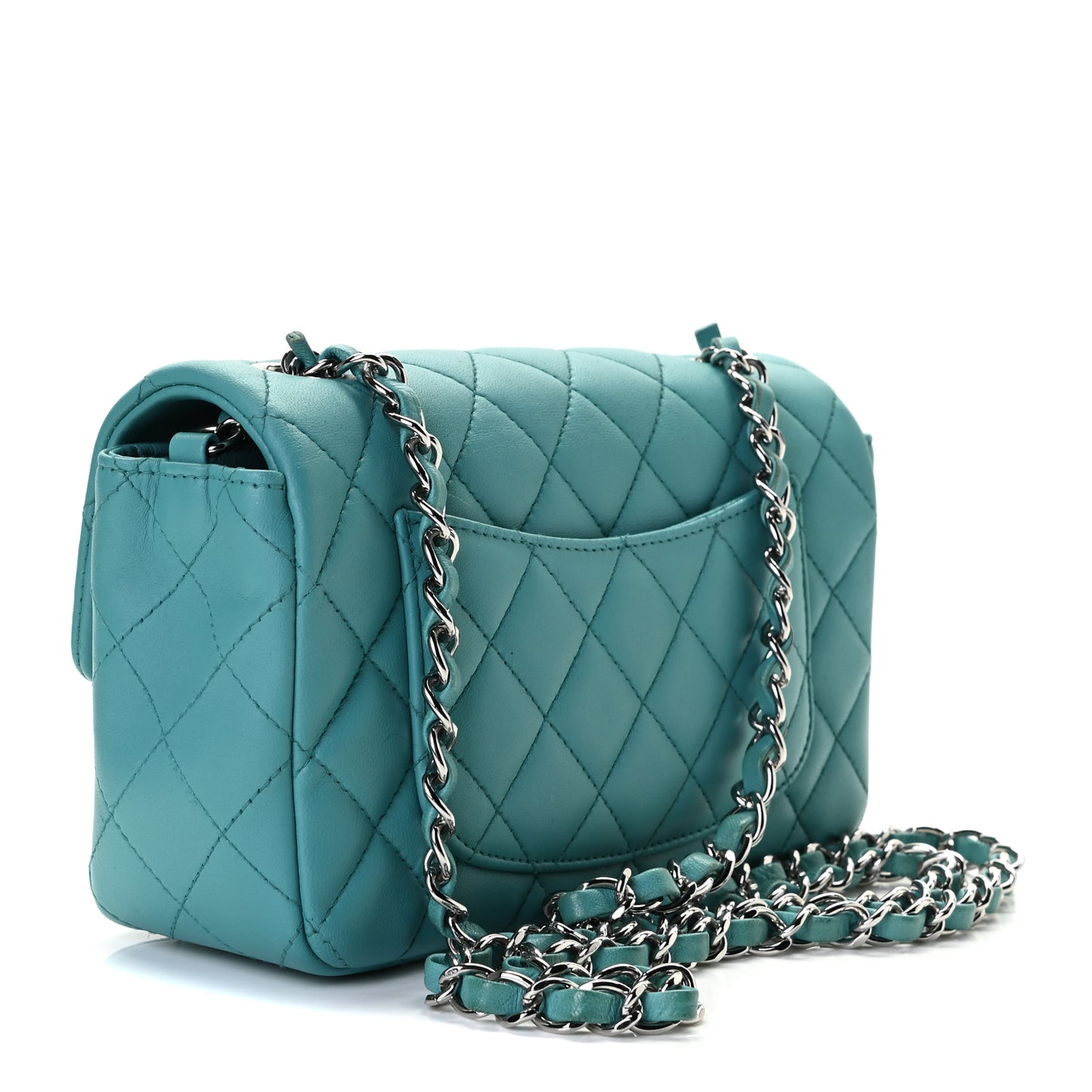 Lambskin Quilted Mini Rectangular Flap Turquoise