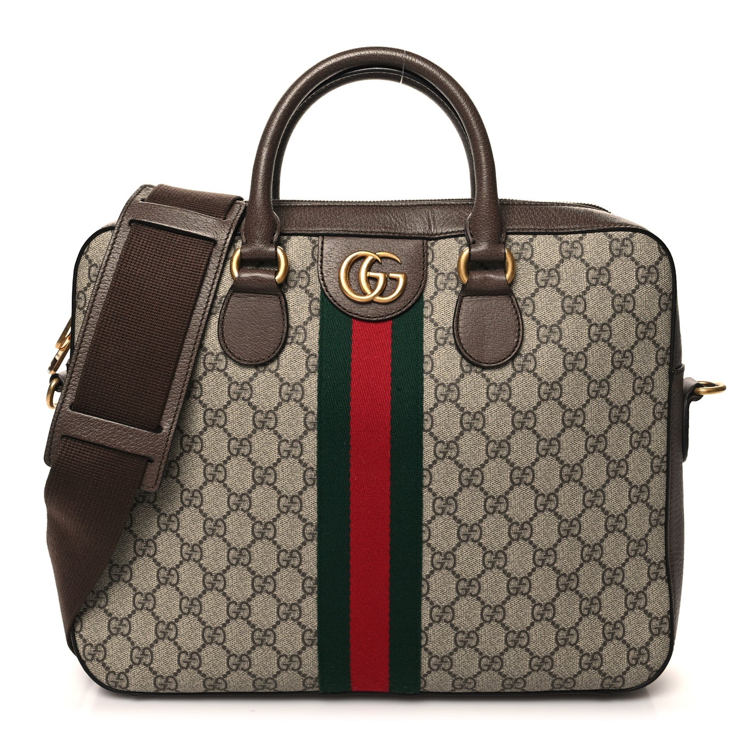 GG Supreme Monogram Textured Calfskin Web Medium Ophidia Briefcase Beige Ebony New Acero