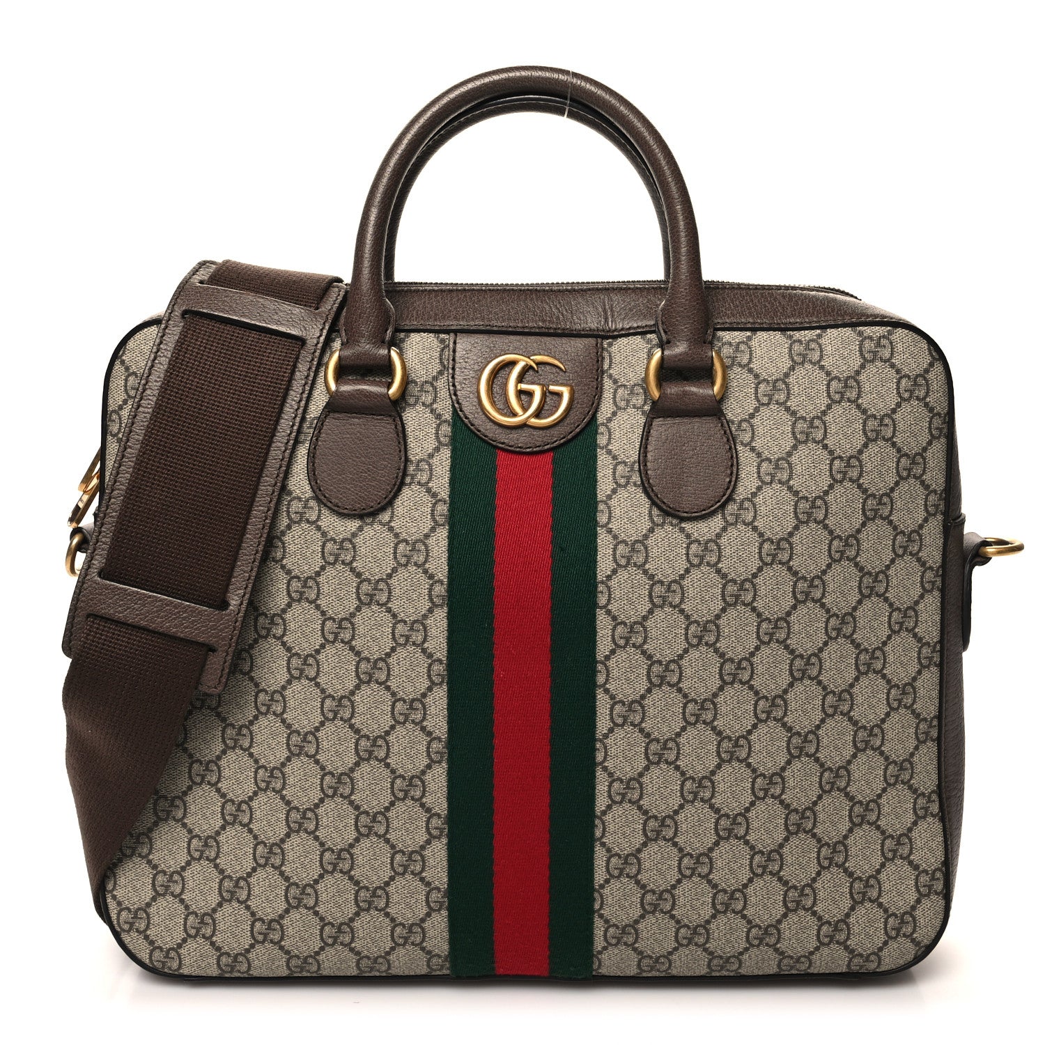 Gucci GG Supreme Monogram Textured Calfskin Web Medium Ophidia Briefcase Beige Ebony New Acero 1 of 13