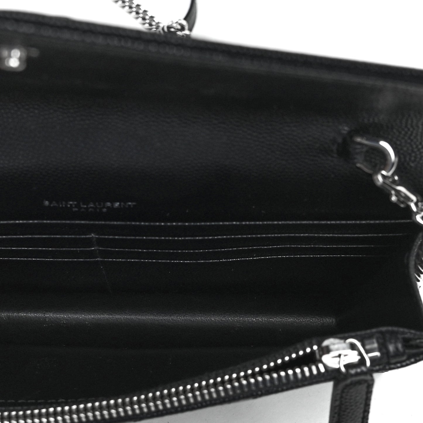 Grain De Poudre Matelasse Chevron Monogram Envelope Chain Wallet Black