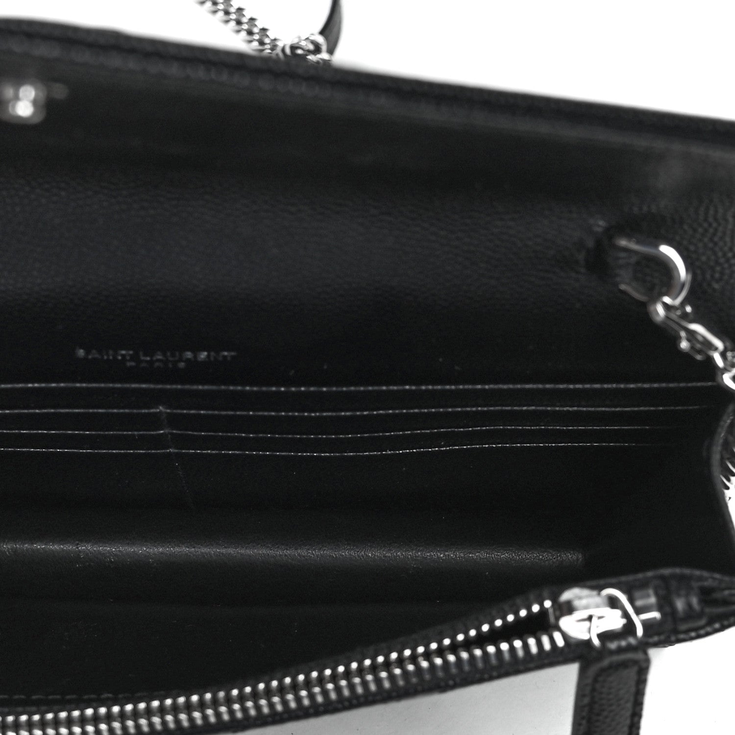Saint Laurent Grain De Poudre Matelasse Chevron Monogram Envelope Chain Wallet Black 8 of 8
