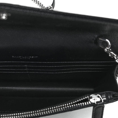 Saint Laurent Grain De Poudre Matelasse Chevron Monogram Envelope Chain Wallet Black 8 of 8