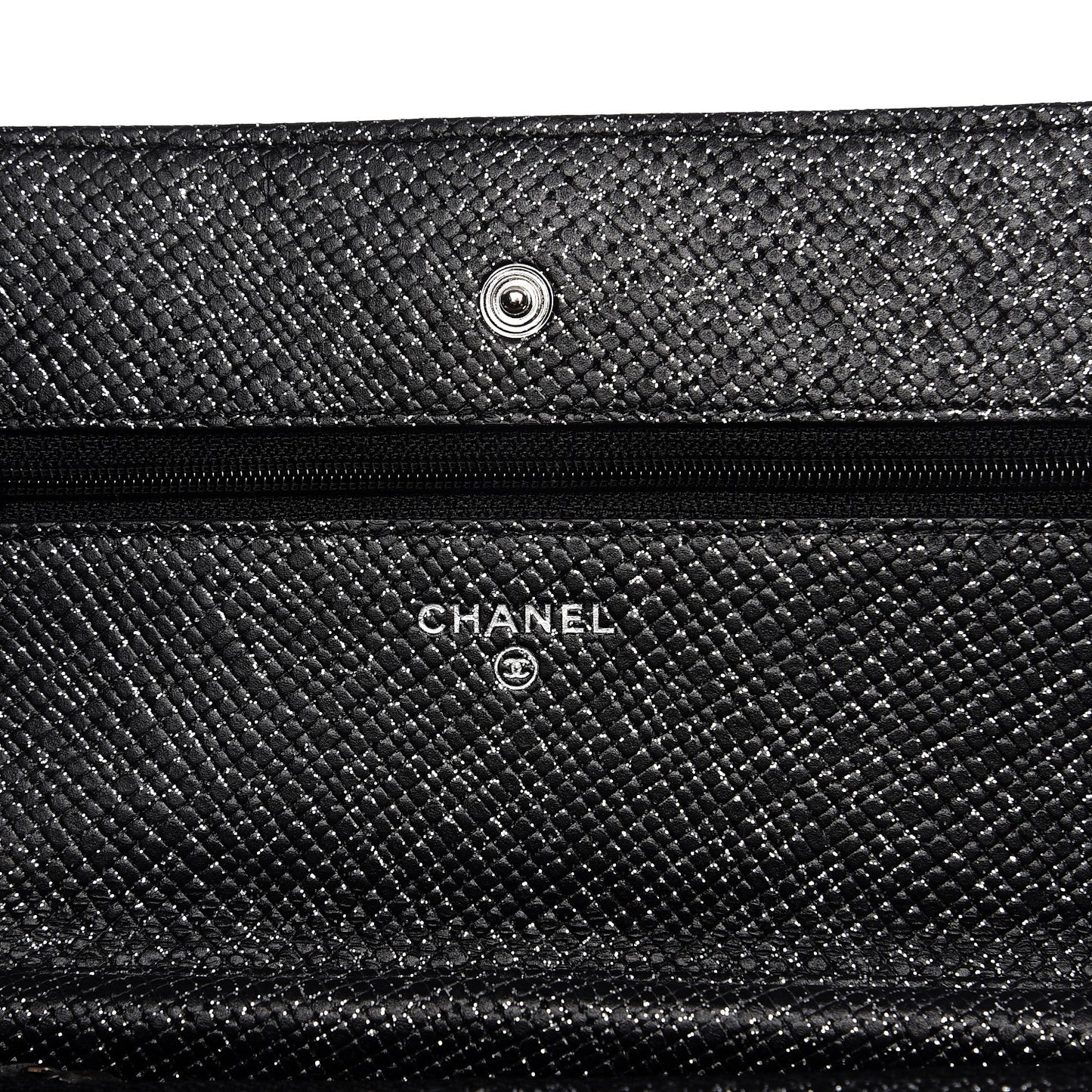 Glitter Calfskin Quilted Wallet on Chain WOC Black Silver