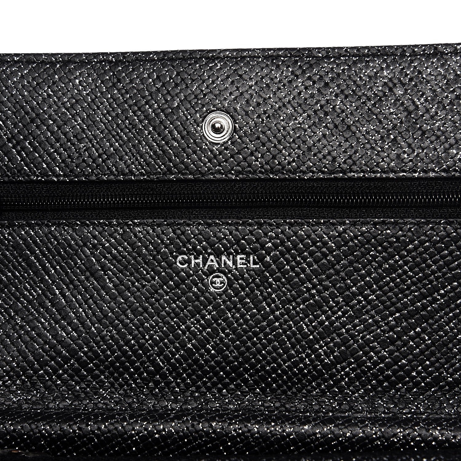 Chanel Glitter Calfskin Quilted Wallet on Chain WOC Black Silver 6 of 9