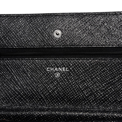 Chanel Glitter Calfskin Quilted Wallet on Chain WOC Black Silver 6 of 9