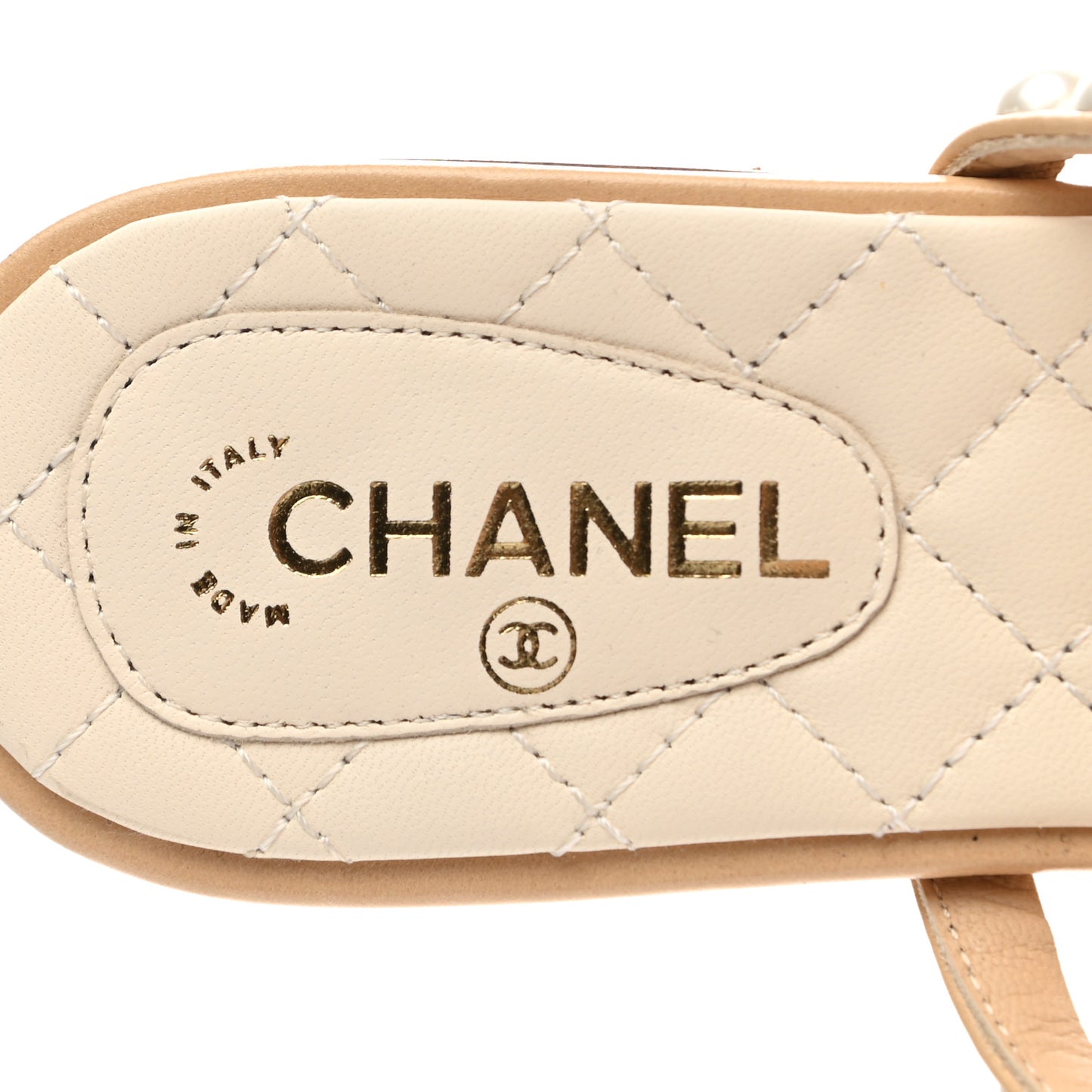 Crackled Lambskin Pearl Mule Sandals 35.5 Beige