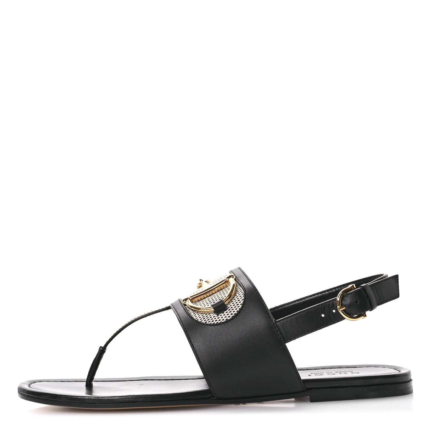 Gucci Calfskin Canvas Horsebit Thong Sandals 41 Black 1 of 9