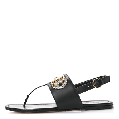 Gucci Calfskin Canvas Horsebit Thong Sandals 41 Black 1 of 9