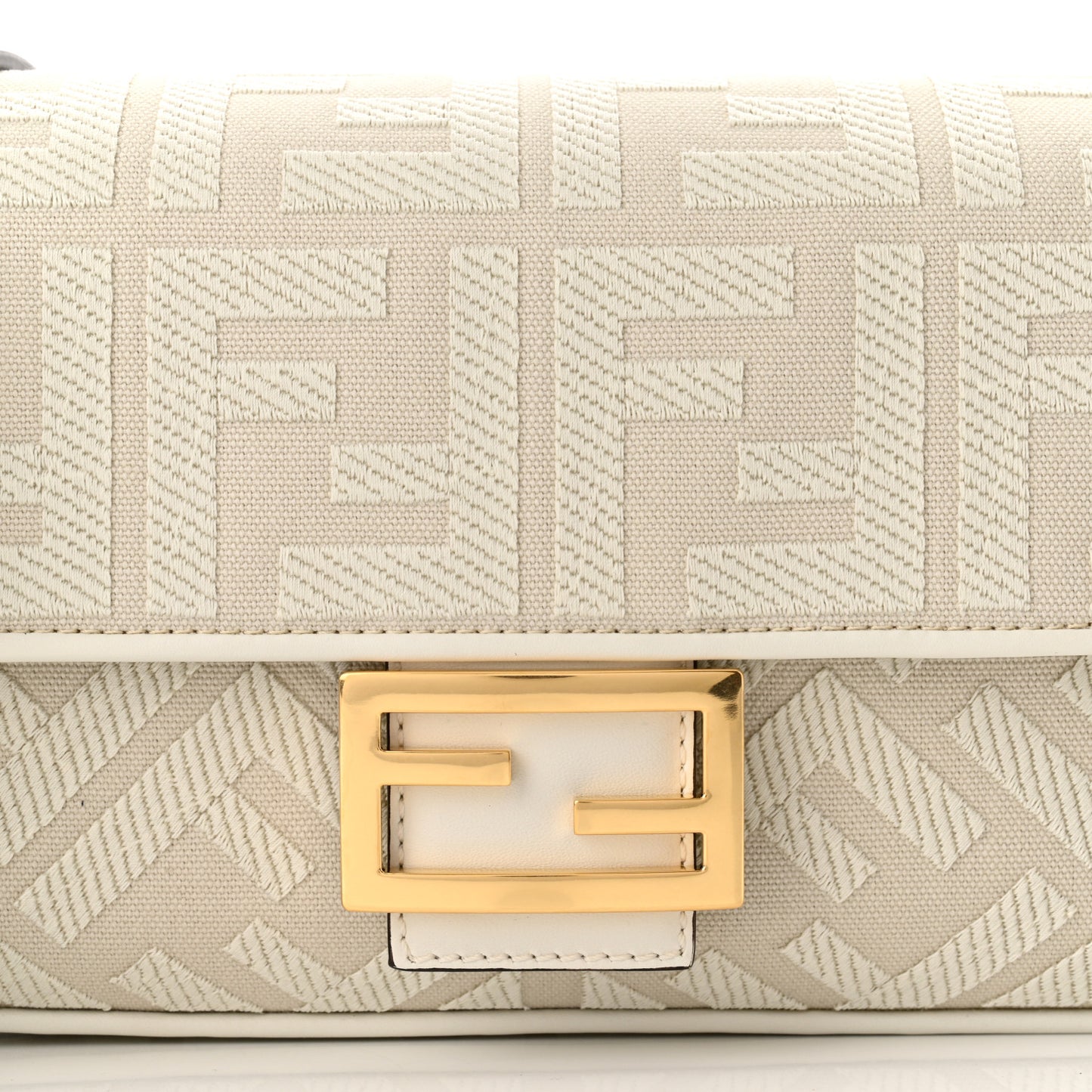 Canvas Vitello King Extra Strap FF Embroidered Baguette White Ice