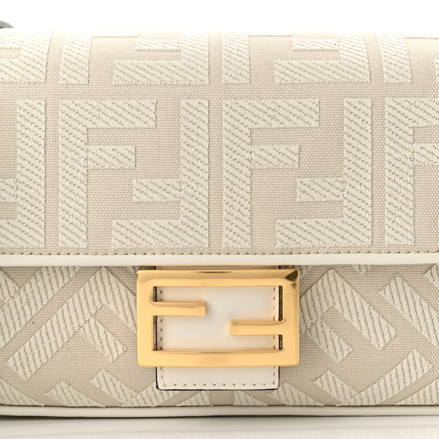 Fendi Canvas Vitello King Extra Strap FF Embroidered Baguette White Ice 8 of 11