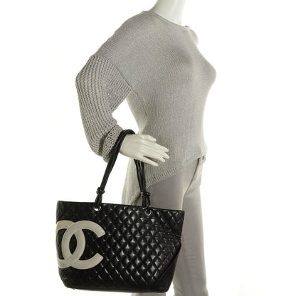 Chanel Calfskin Quilted Large Cambon Tote Black White 2 of 8