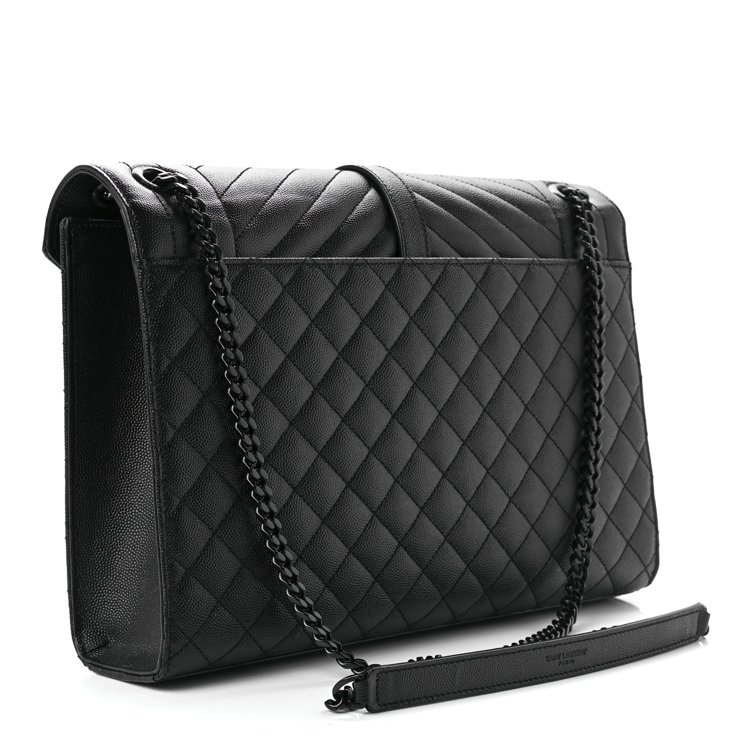 Saint Laurent Grain De Poudre Textured Mixed Matelasse Large Triquilt Monogram Monochrome Satchel Black 3 of 10