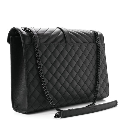 Saint Laurent Grain De Poudre Textured Mixed Matelasse Large Triquilt Monogram Monochrome Satchel Black 3 of 10