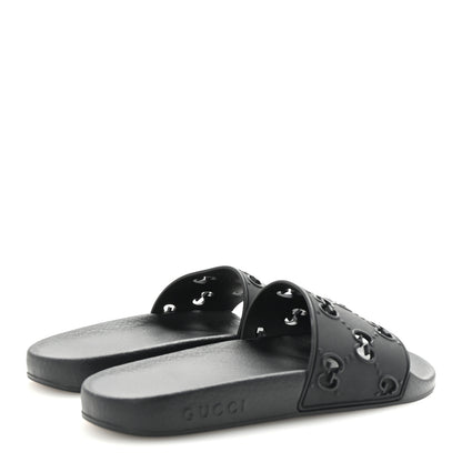 Gucci Rubber GG Monogram Perforated Womens Slide Sandals 39 Black 5 of 8
