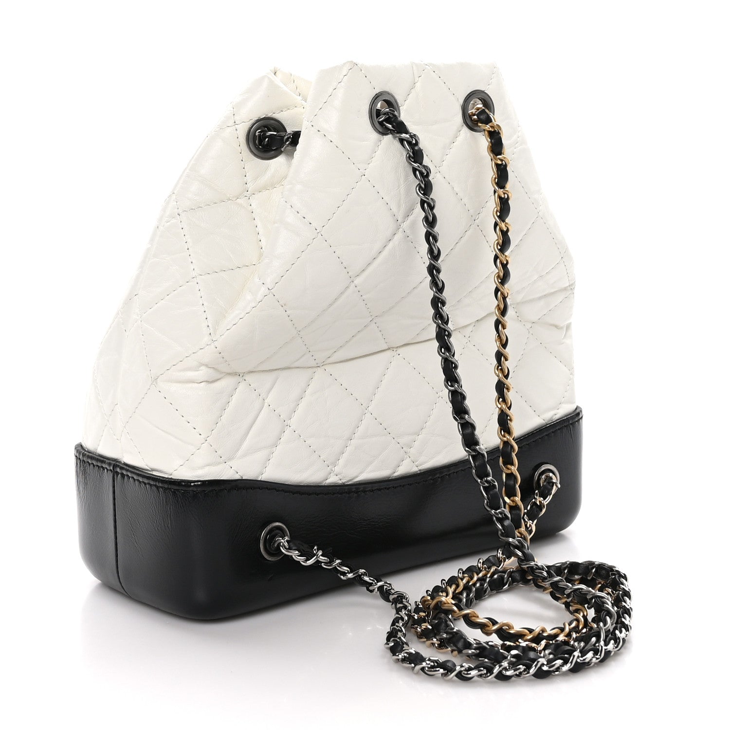 Chanel Aged Calfskin Quilted Small Gabrielle Backpack Black White 3 of 11