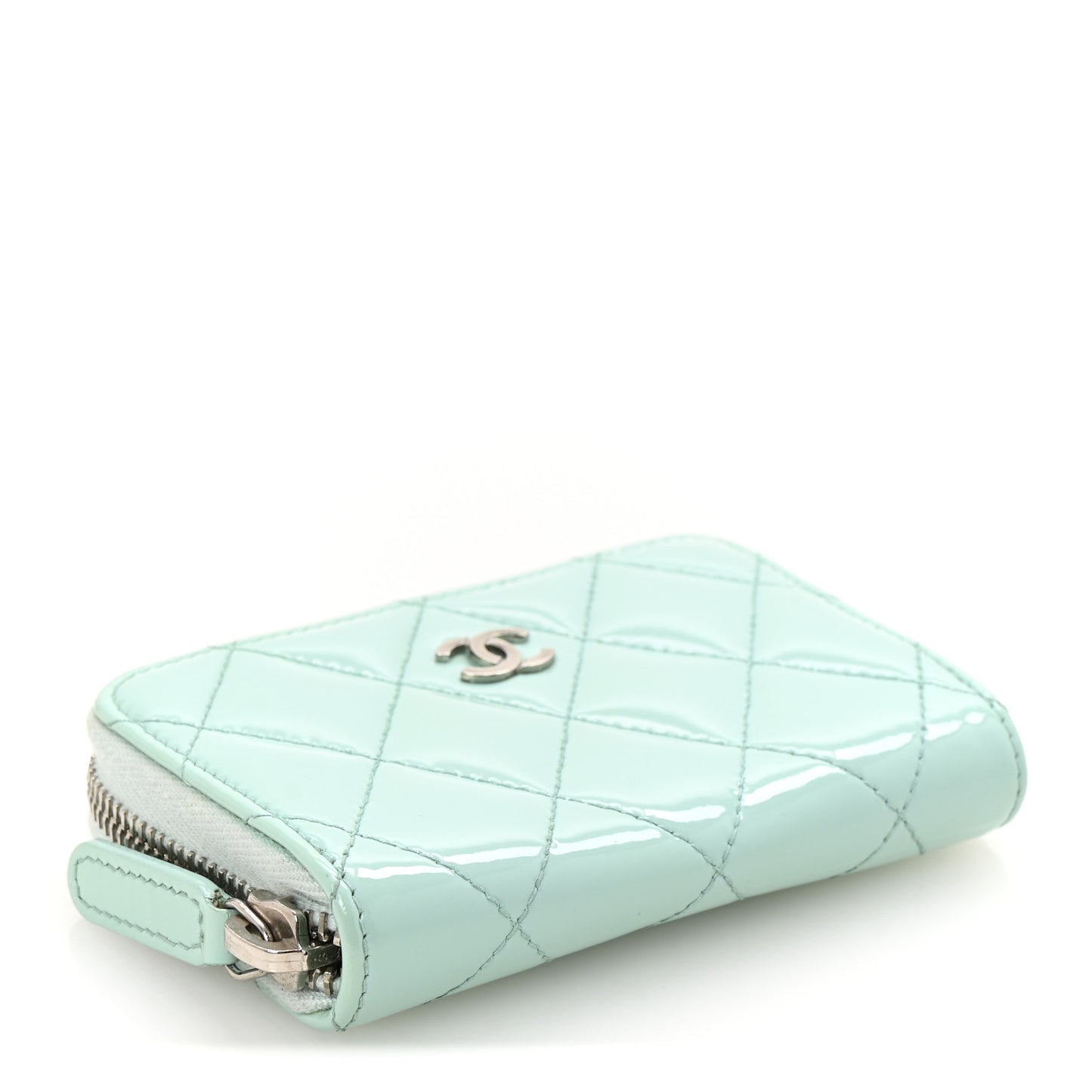 Patent Calfskin Quilted Zip Coin Purse Light Green