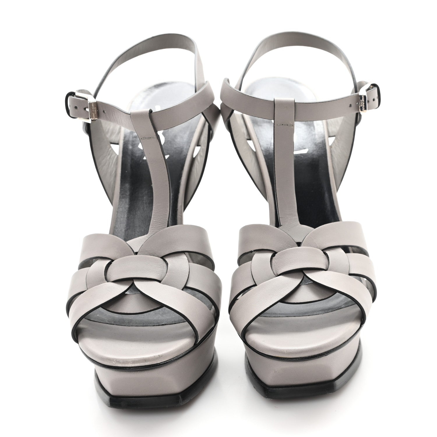 Saint Laurent Calfskin Tribute 105 Platform Sandals 38 Grey 3 of 9