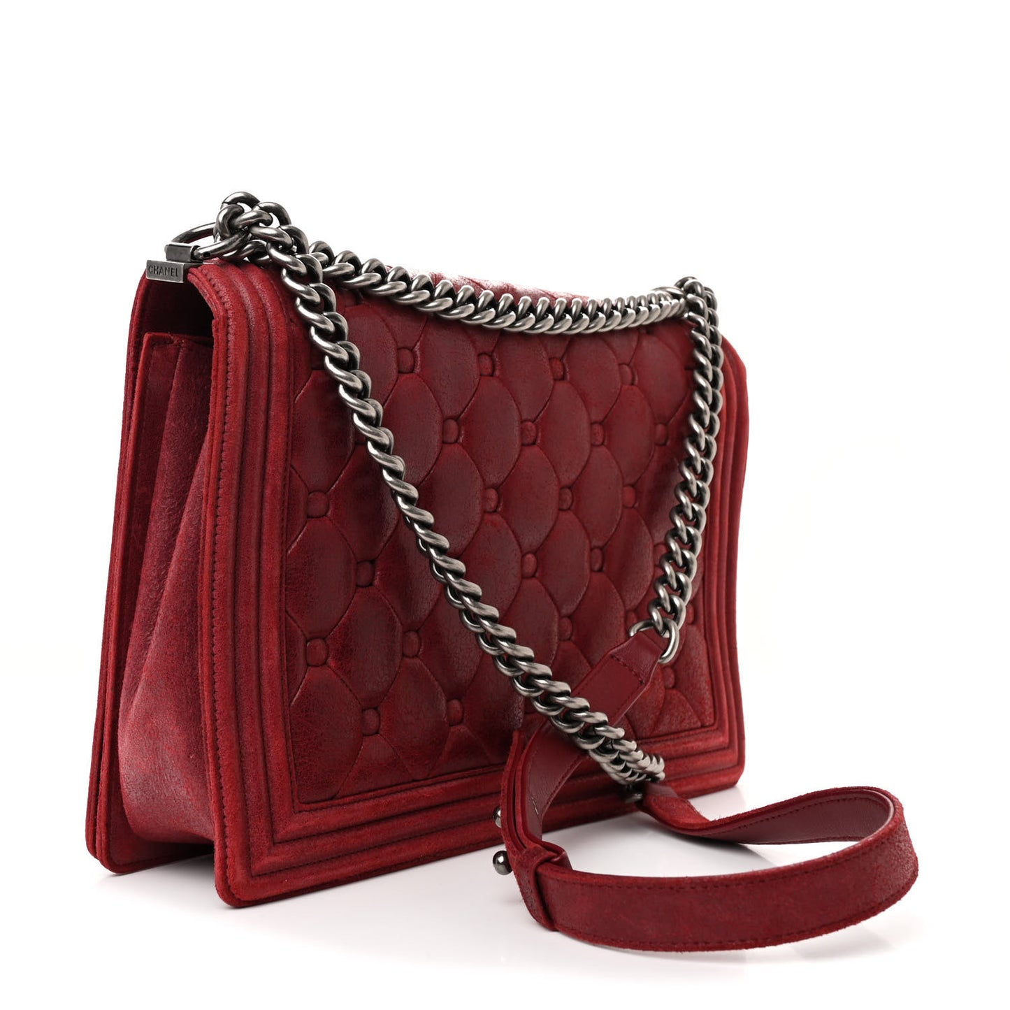 Nubuck Chesterfield Quilted Large Celtic Boy Flap Red