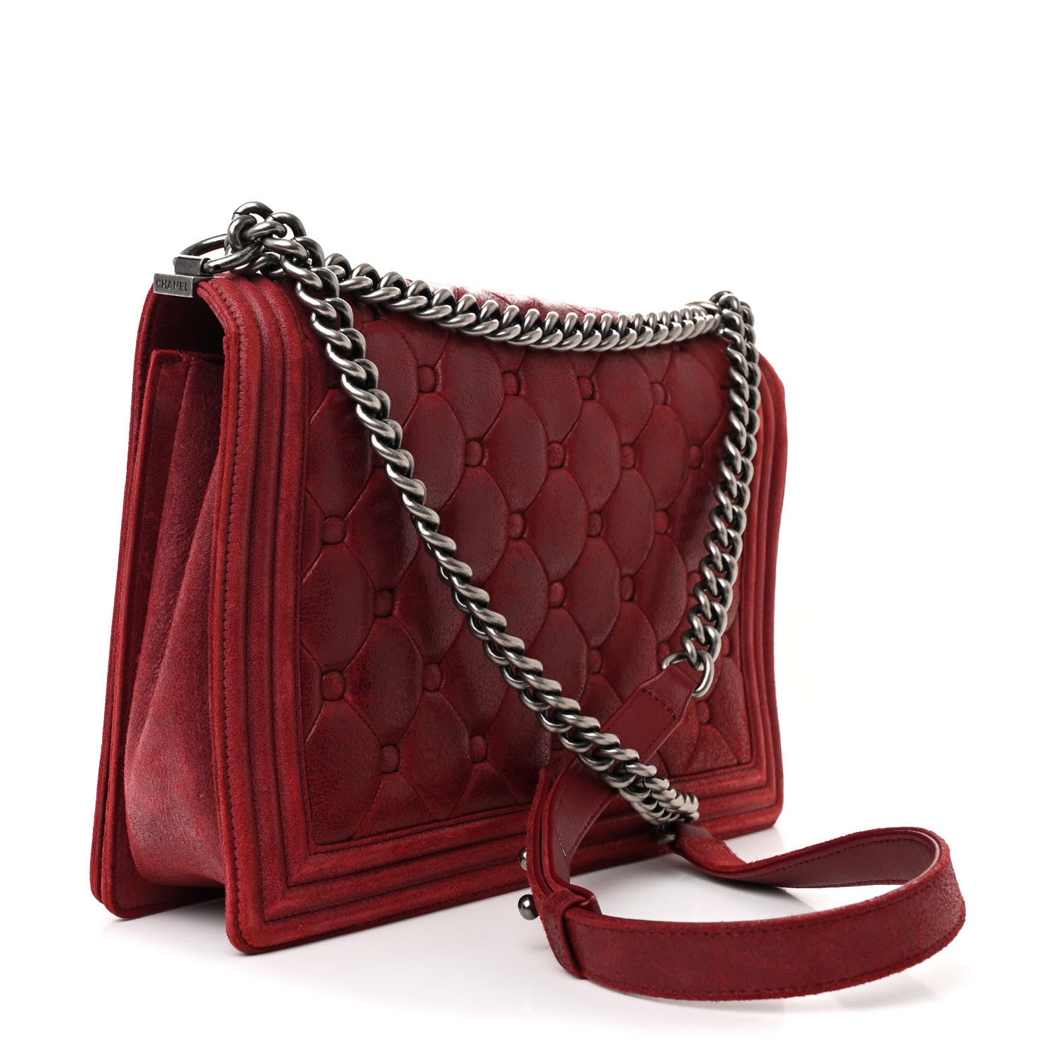 Chanel Nubuck Chesterfield Quilted Large Celtic Boy Flap Red 3 of 11