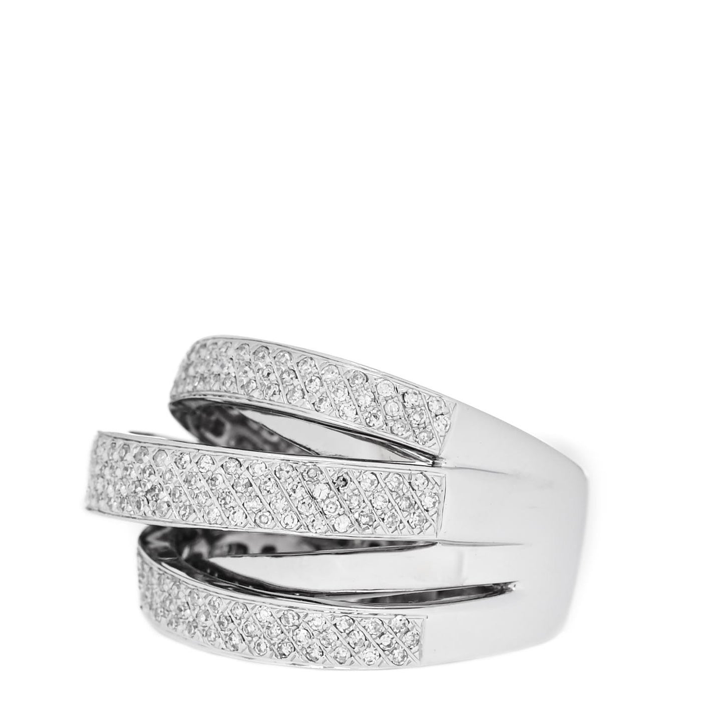 14K White Gold Diamond 1.16ctw Five Row Crossover Band Ring 56 7.5