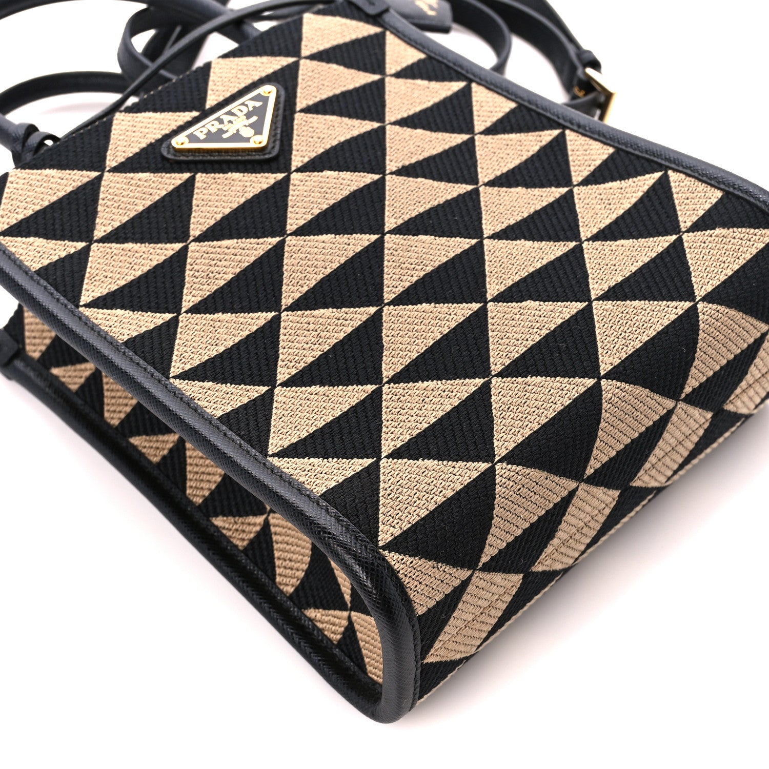 Prada Jacquard Saffiano Triangolo Symbole Embroidered Mini Tote Black Corda 9 of 10