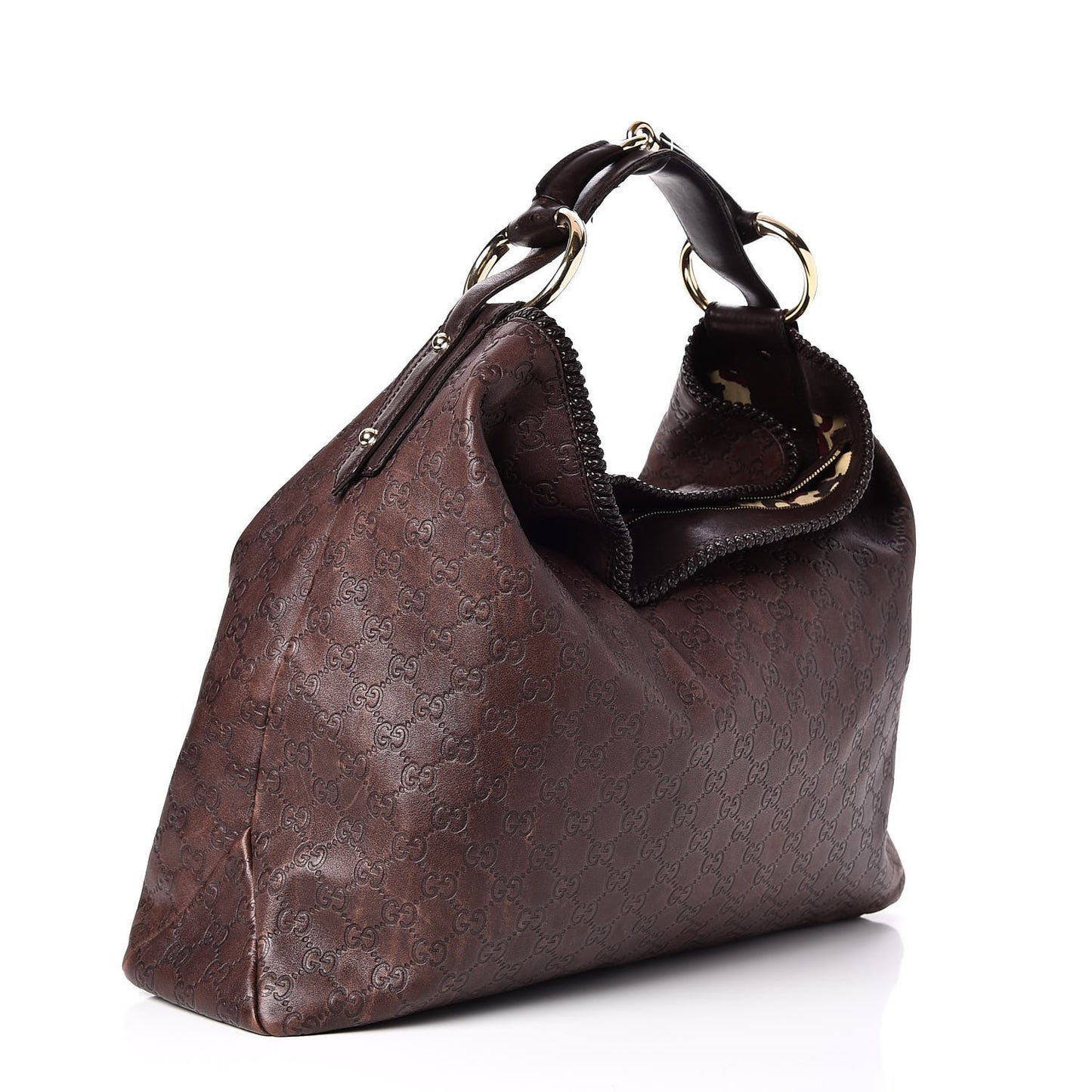 Guccissima Large Horsebit Chain Hobo Chocolate