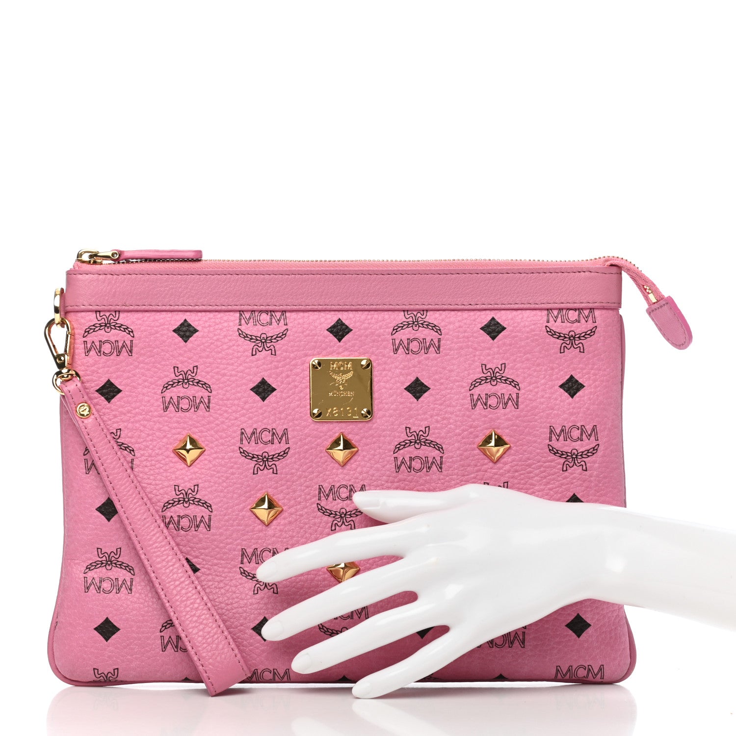 MCM Visetos Studded Wristlet Pouch Pink 2 of 7