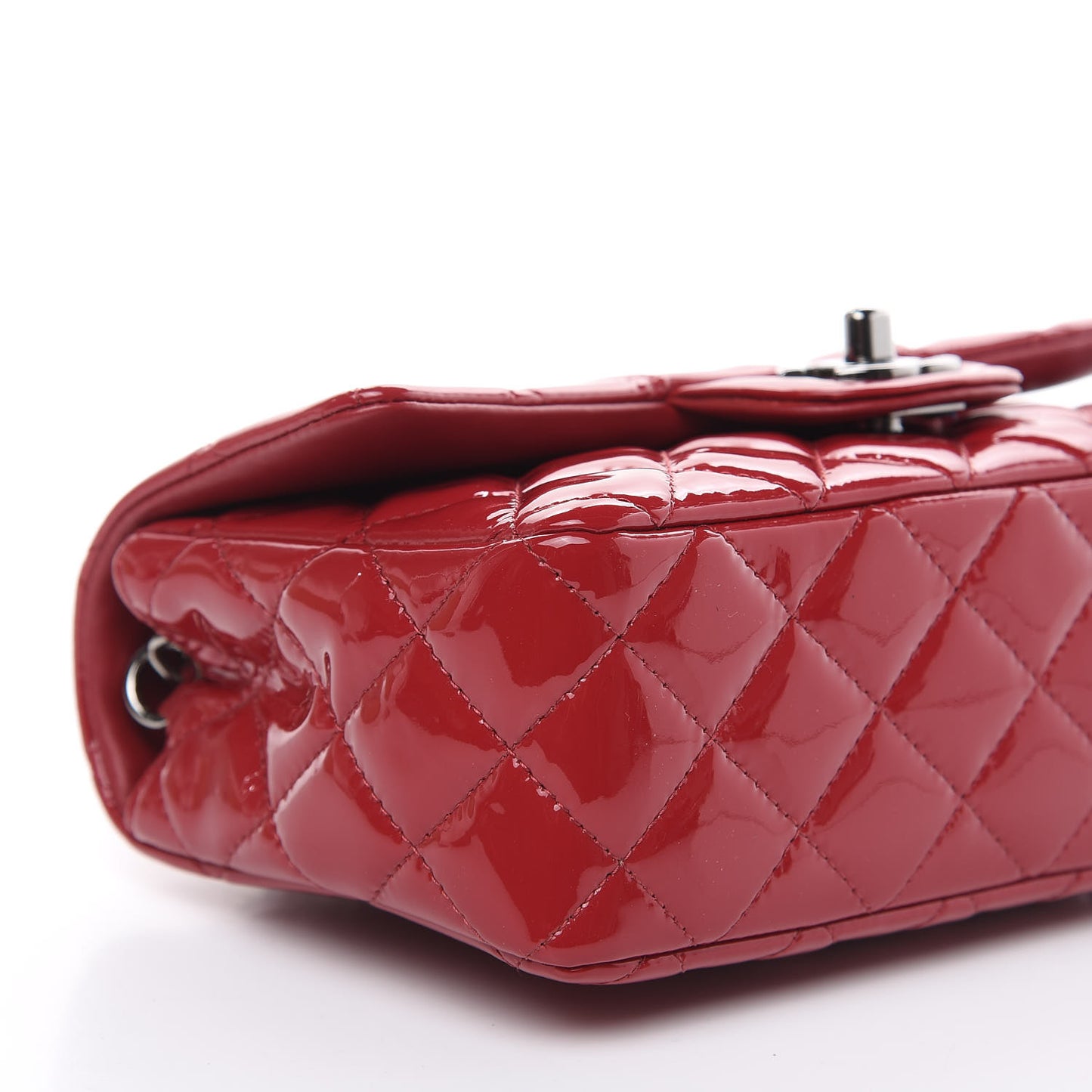 Patent Calfskin Quilted Mini Rectangular Flap Red