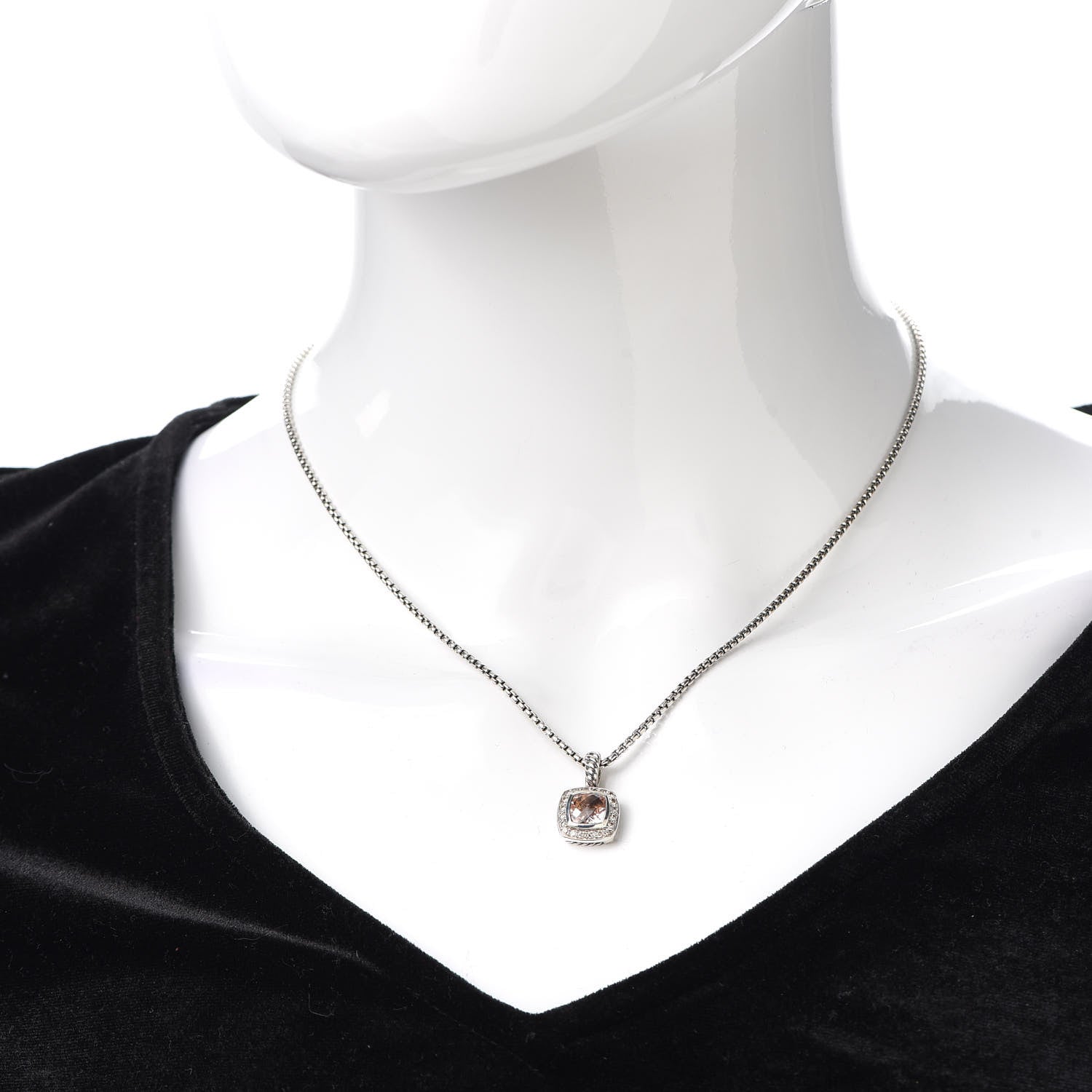 David Yurman Sterling Silver Diamond Morganite 7mm Petite Albion Pendant Necklace 2 of 6